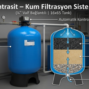 Antrasit – Kum Filtrasyon Sistemleri (¼” Valf Bağlantılı | 16×65 Tank)