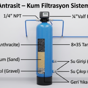 Antrasit–Kum Filtrasyon Sistemleri (¼"Valf Bağlantılı | 8×35 Tank)